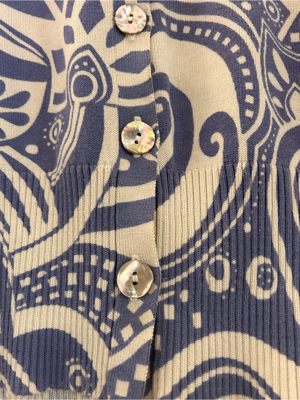 Icelandic Design 100% Cotton Bold Geometric 3/4 sleeve cardigan. Artsy. EUC SzS - Picture 2 of 7
